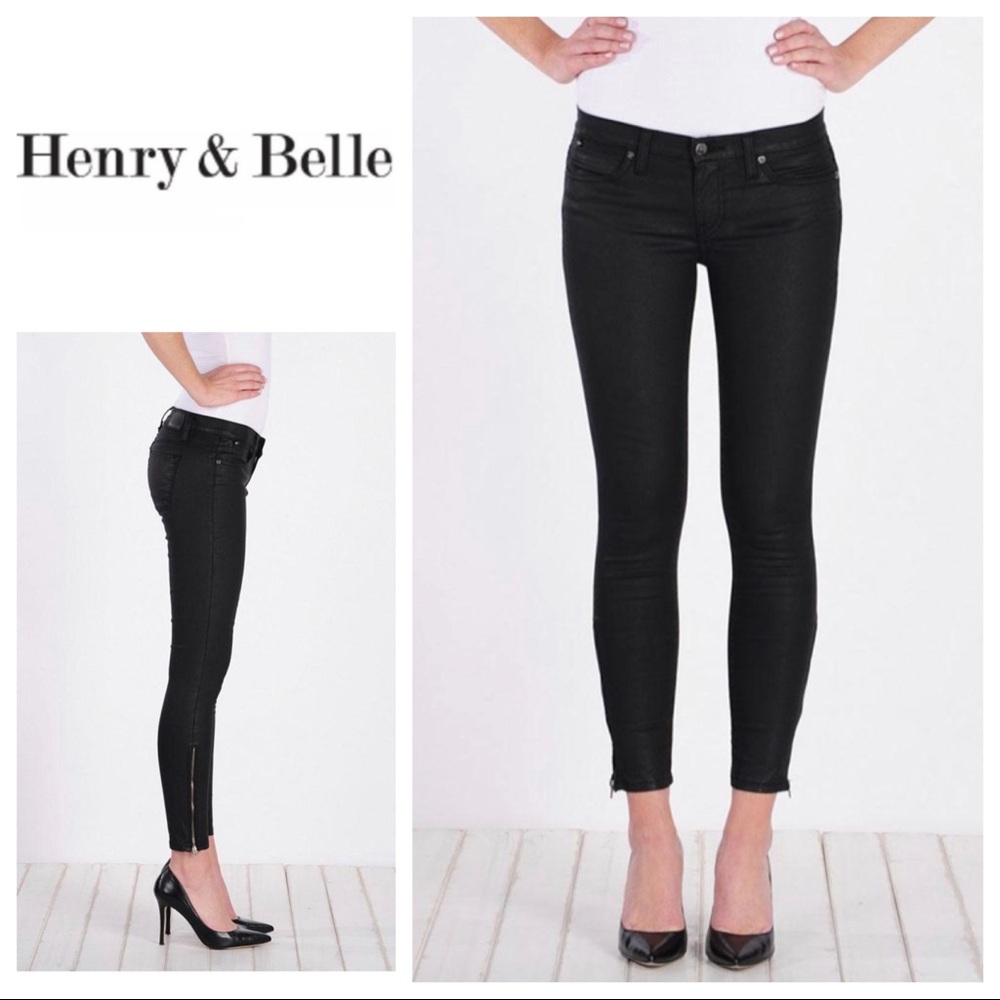 Henry & Belle coated Lila skinny zipper ankle jean